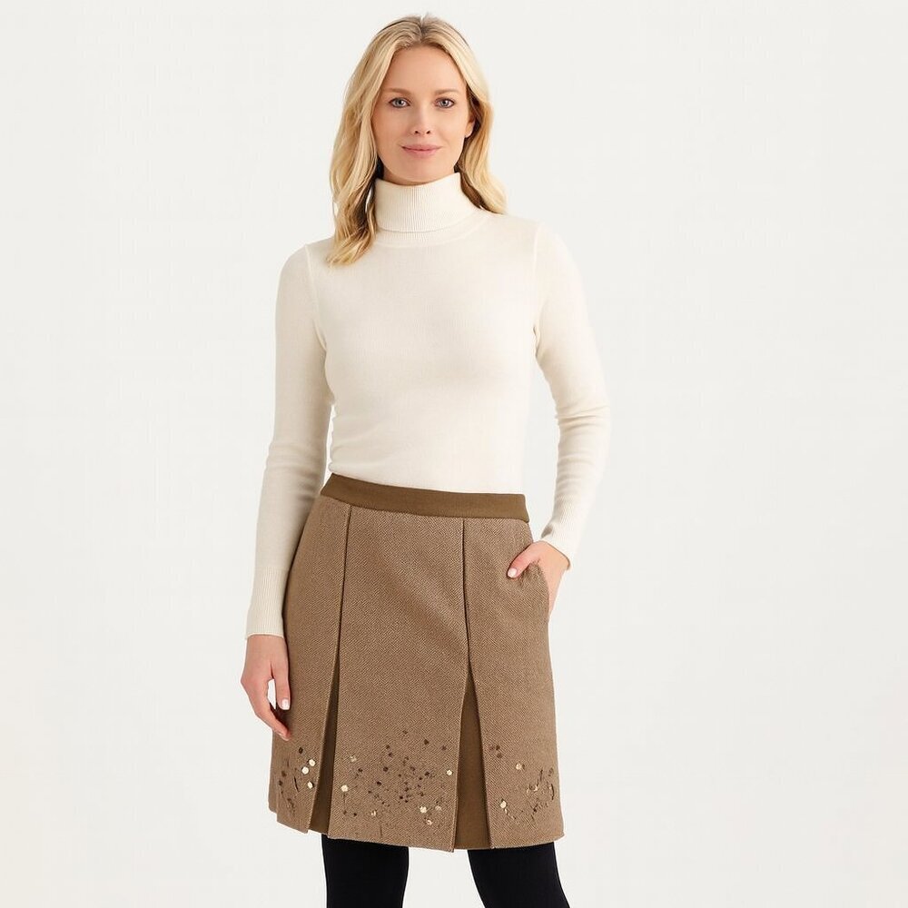 LOFT Camel Wool Blend Skirt w/ Beaded Hem – Size 6